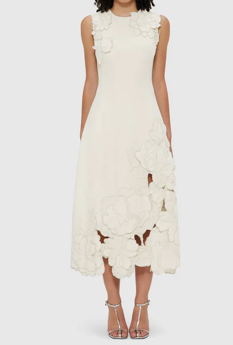 Fab 3D Flower Sleeveless Midi Dress