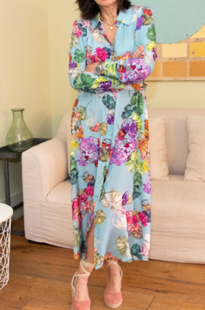 Spring Floral Maxi Shirt Dress