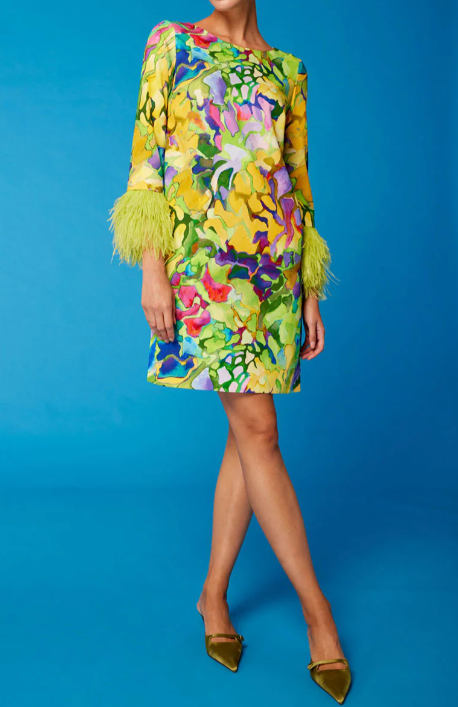 Spring Floral Dress With Feather