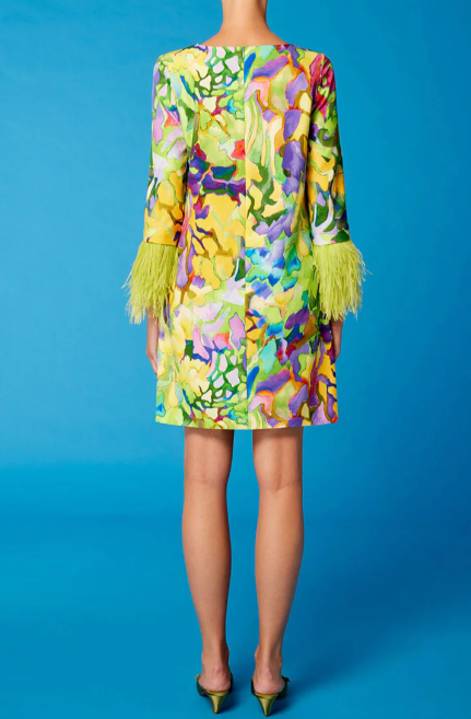 Spring Floral Dress With Feather