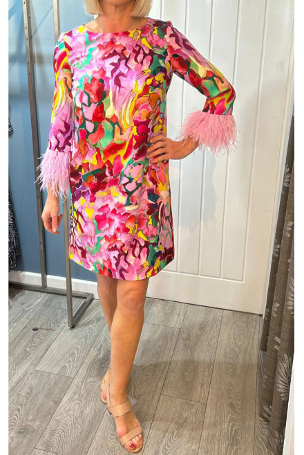 Spring Floral Dress With Feather