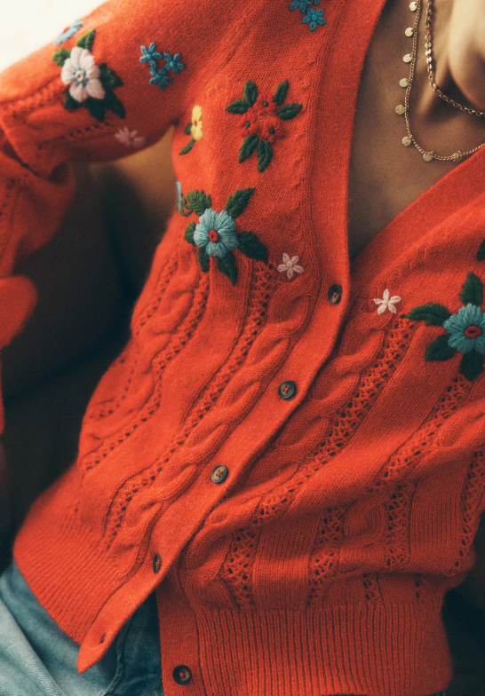 Flower Embroidered Knitted Cardigan