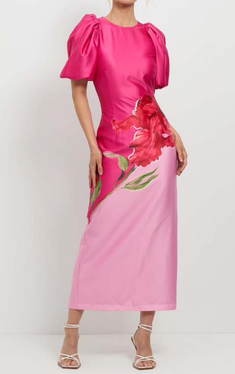 Fab Pink Flower Midi Dress