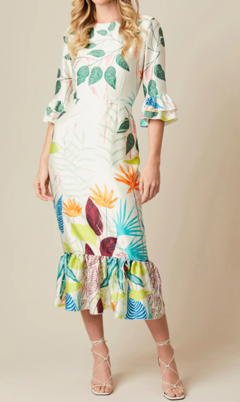 Elegant Printed Ruffle Dress