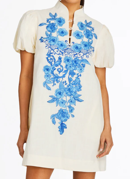 Spring Embroidered Short Dress With Pockets