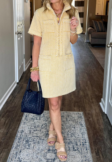 Demure Tweed Dress With Zipper Pockets