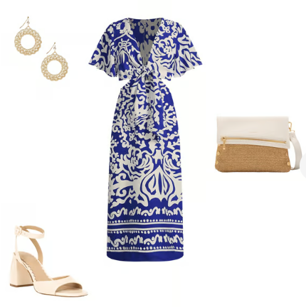 Bright Blue Printed Vacation Dress