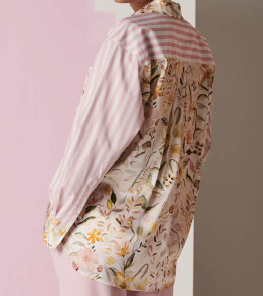 Chic Pink Striped Floral Blouse