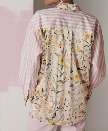 Chic Pink Striped Floral Blouse