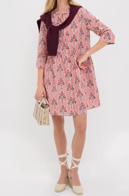 Printed Mid Sleeve Short Dress With Pockets