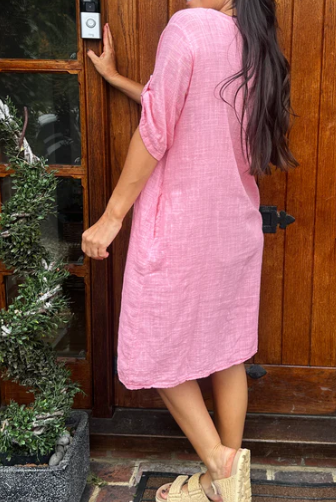 The Chic Comfy Linen Button Dress