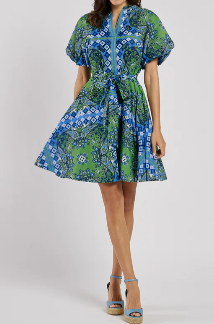 Spring Green Printed Short Dress