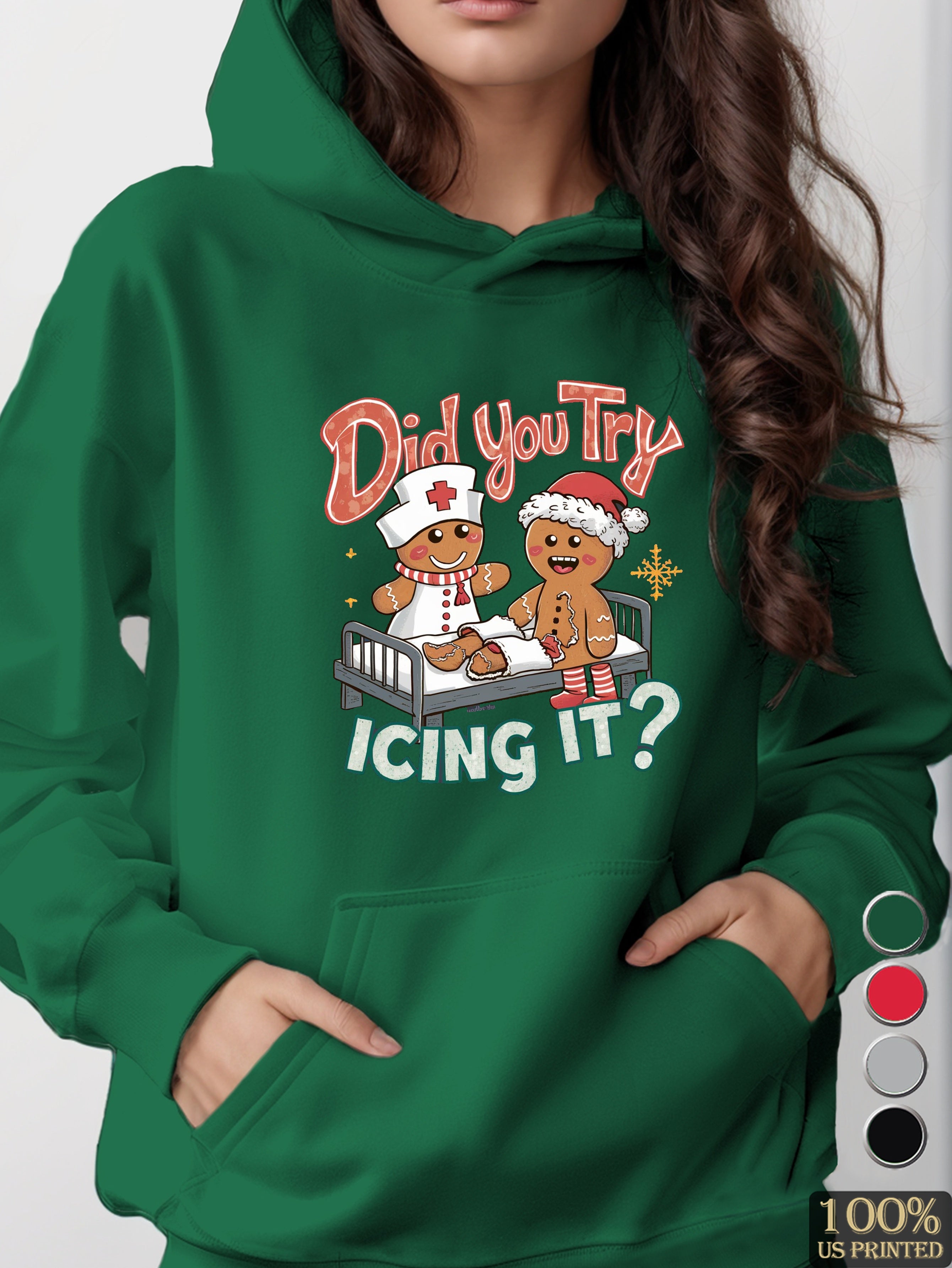 gingerbread nurse and patient women's hooded sweatshirt