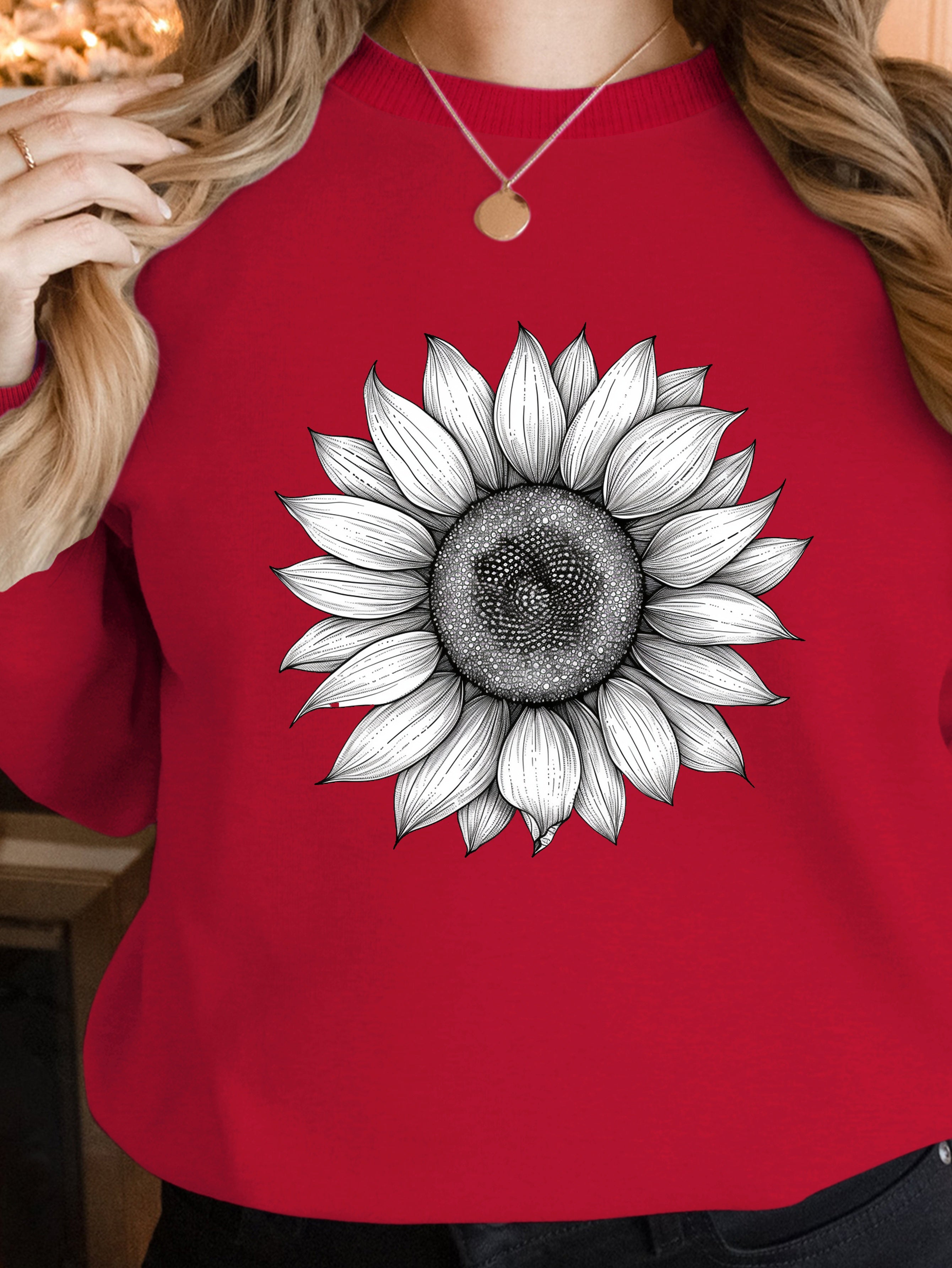Detailed Sunflower Illustration women's sweatshirts