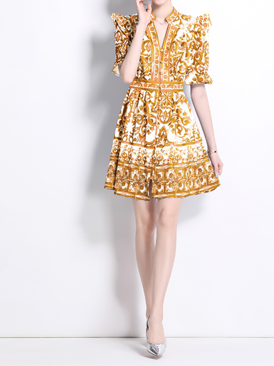 Chic Flare Sleeve Printed Dress
