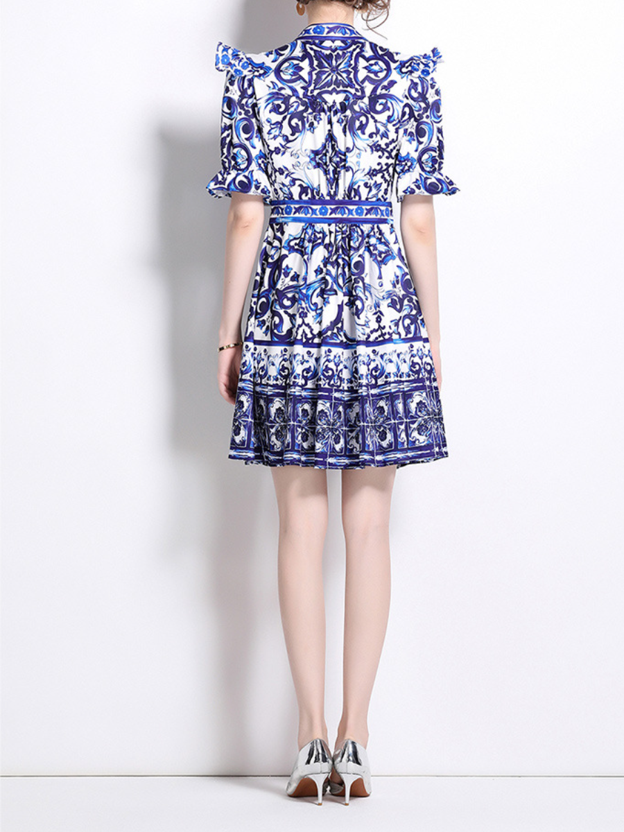 Chic Flare Sleeve Printed Dress