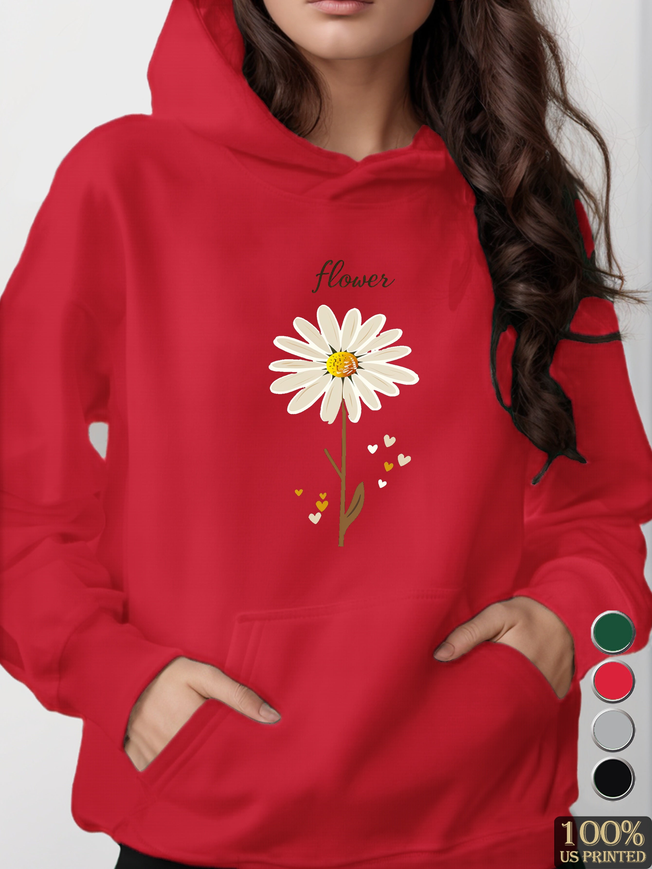 Daisy Flower with Hearts women's hooded sweatshirt