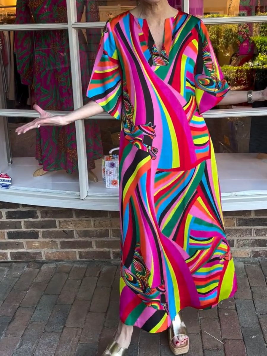 Cozy And Colorful V-neck Printed Maxi Dress