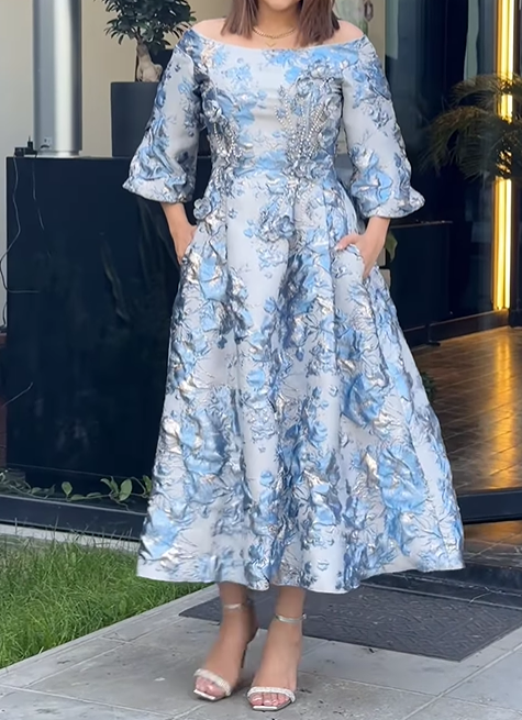 Demure Floral Gown Dress