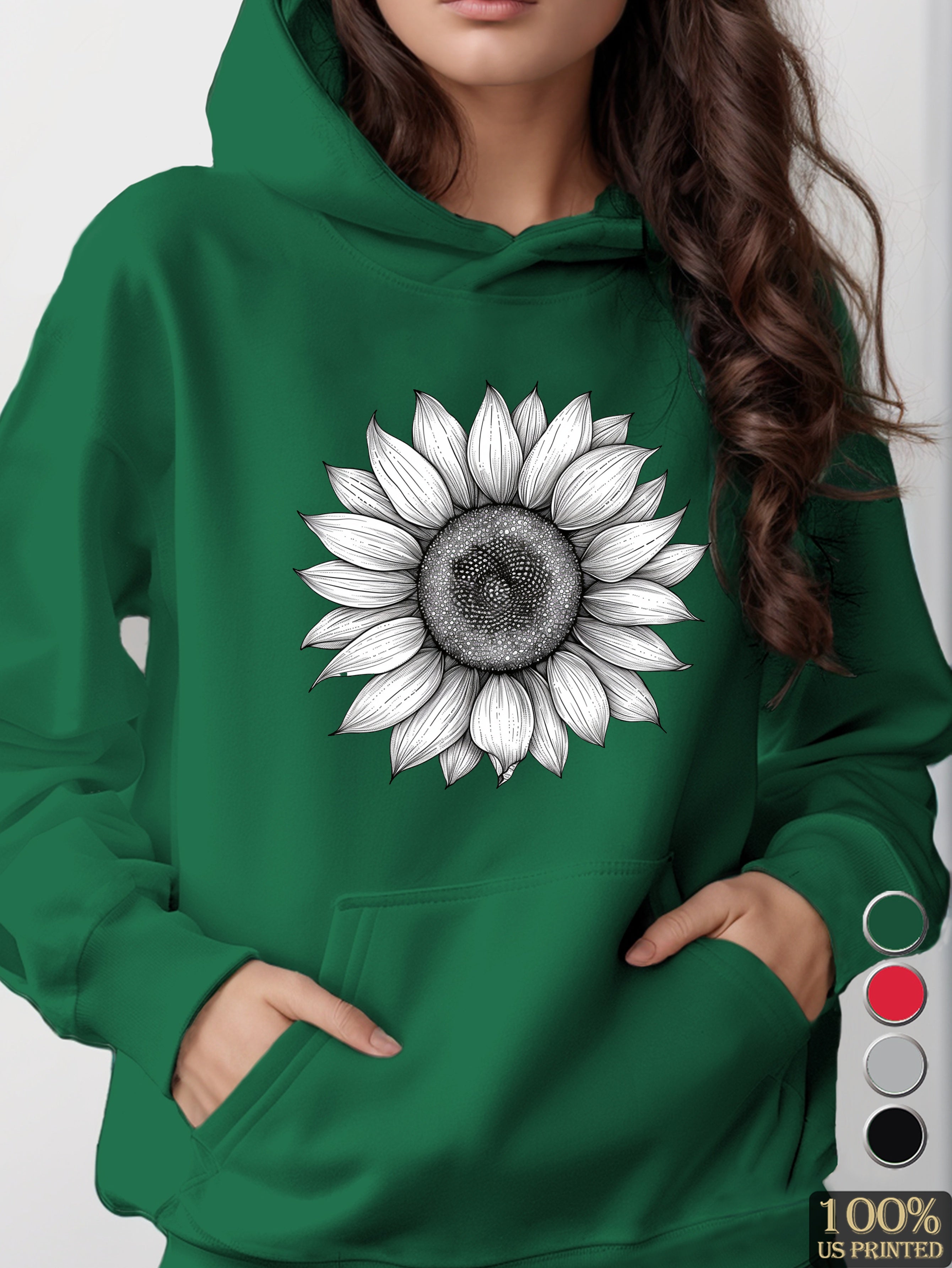 Detailed Sunflower Illustration women's hooded sweatshirt
