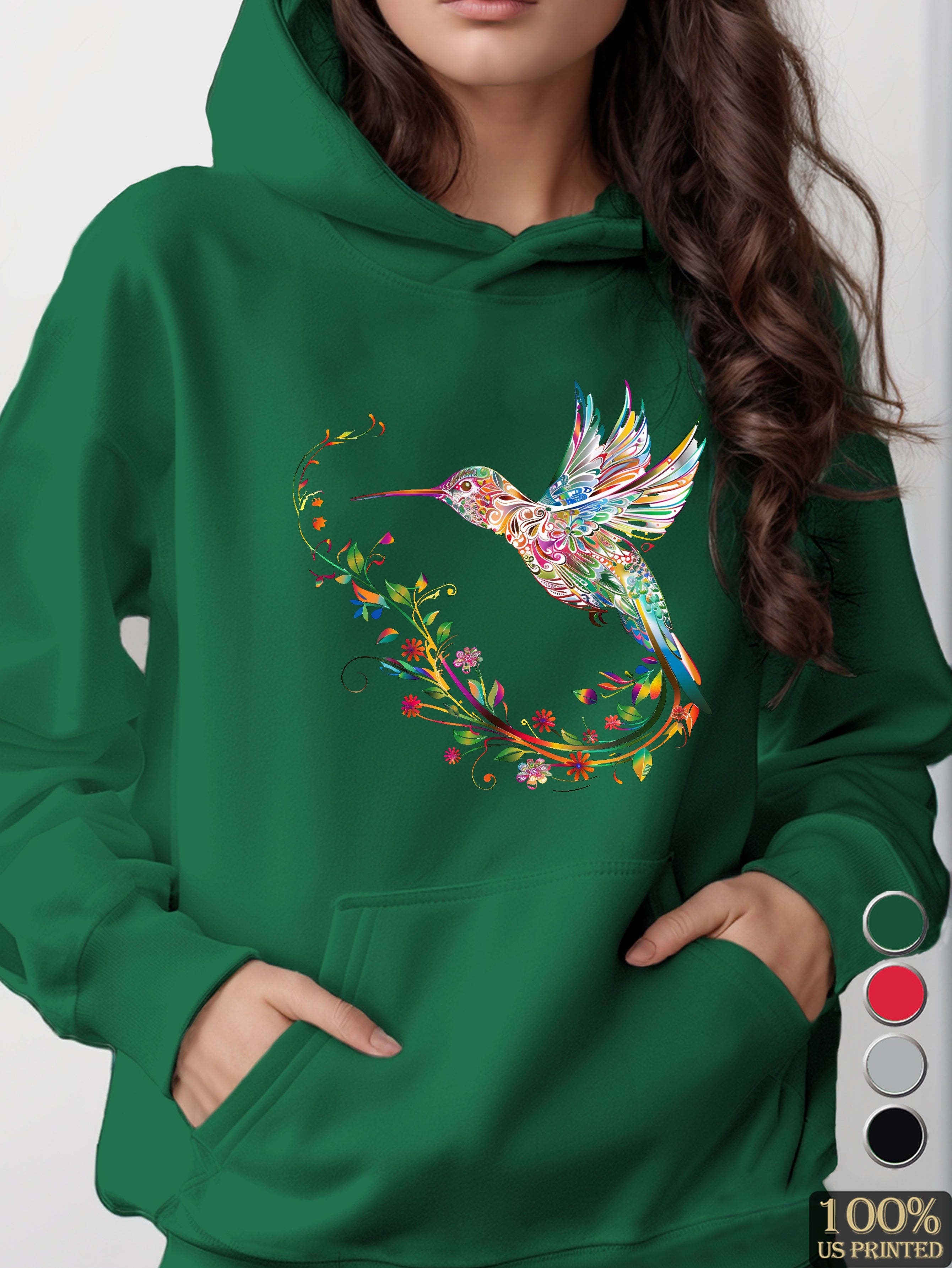 Colorful Hummingbird Illustration women's hooded sweatshirt