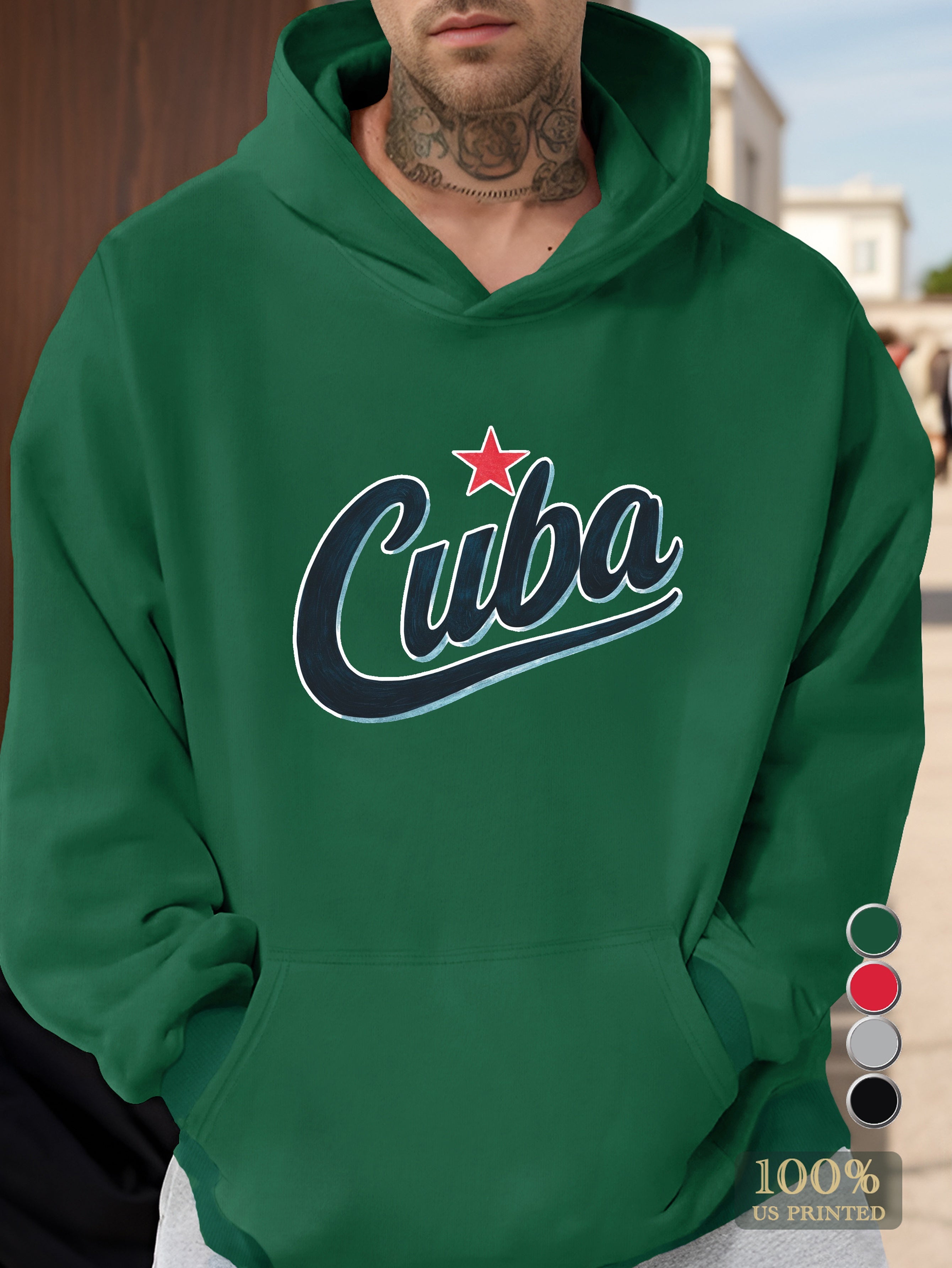 Cuba cursive design Men's hooded sweatshirt