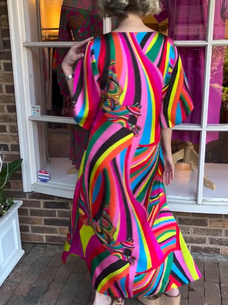 Cozy And Colorful V-neck Printed Maxi Dress