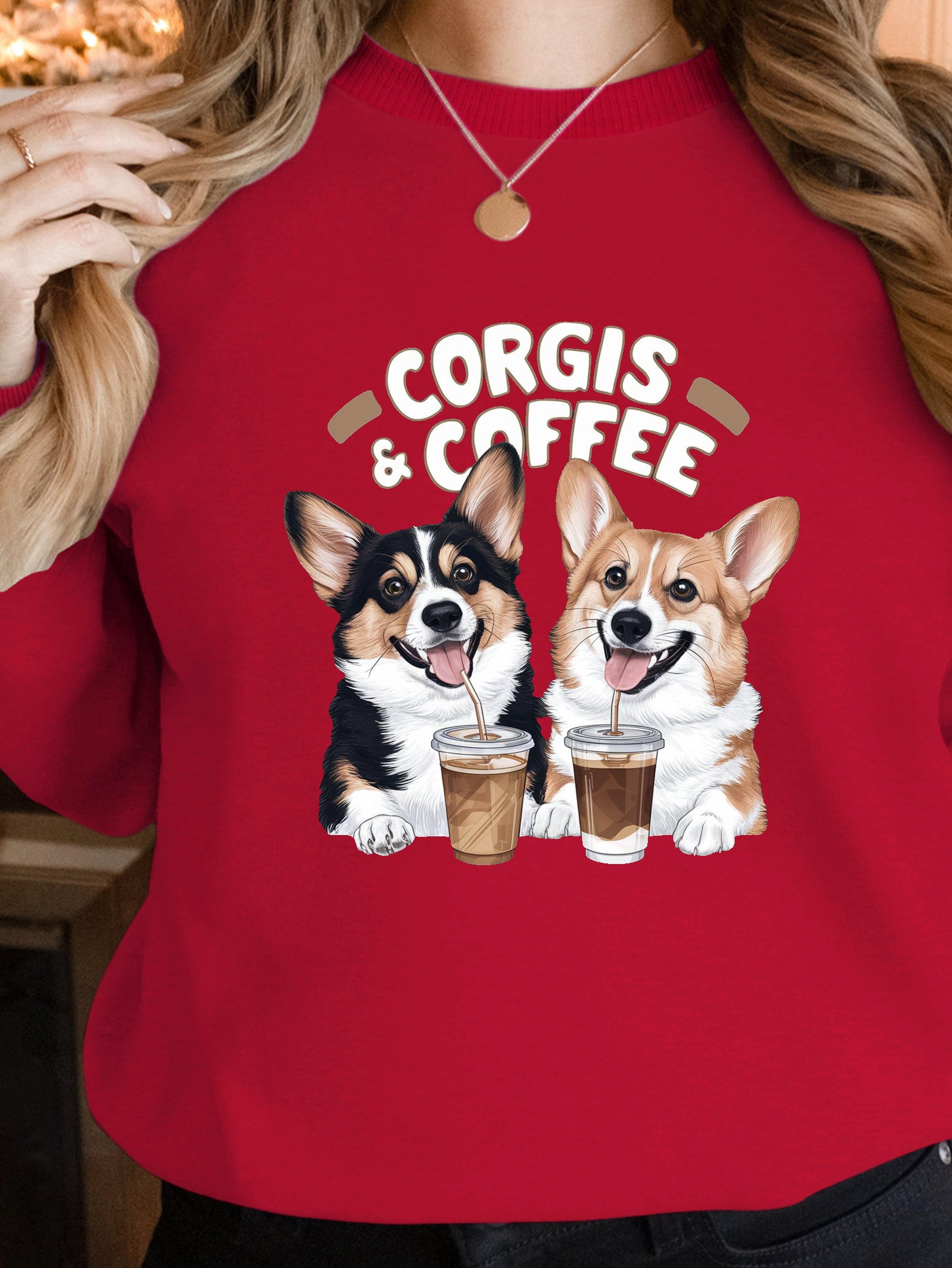Corgis Coffee illustration women's sweatshirts