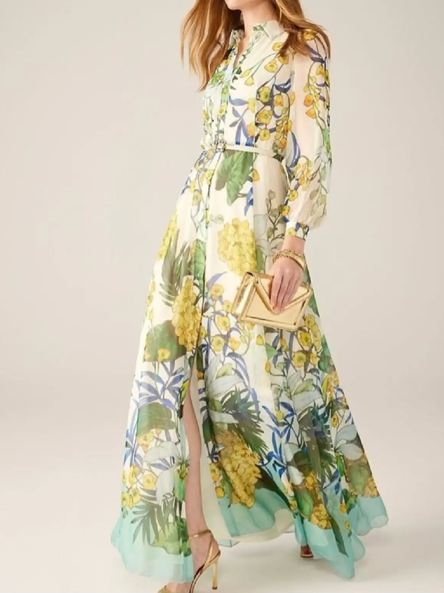 Demure Chiffon Floral Shirt Dress