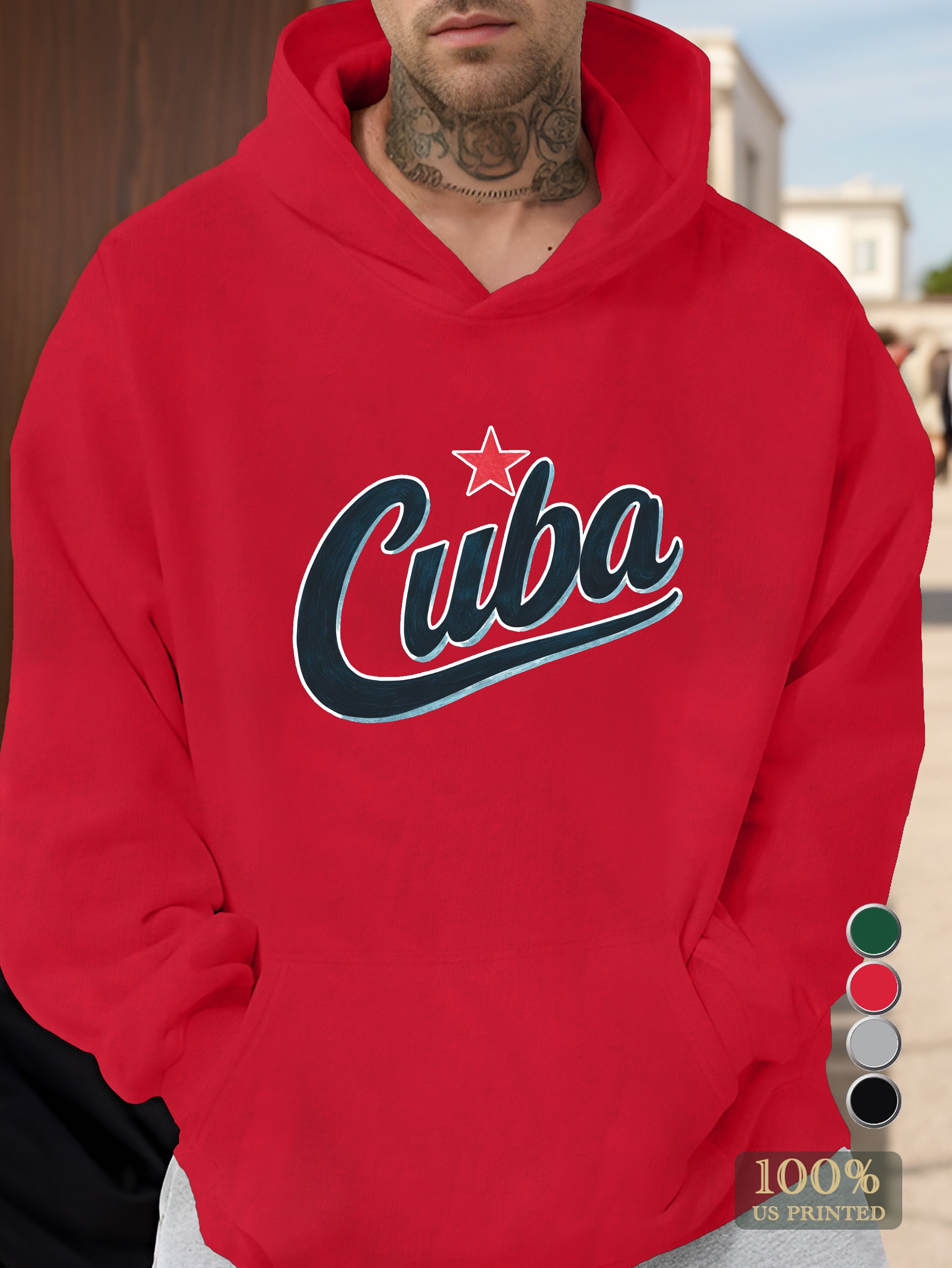 Cuba cursive design Men's hooded sweatshirt