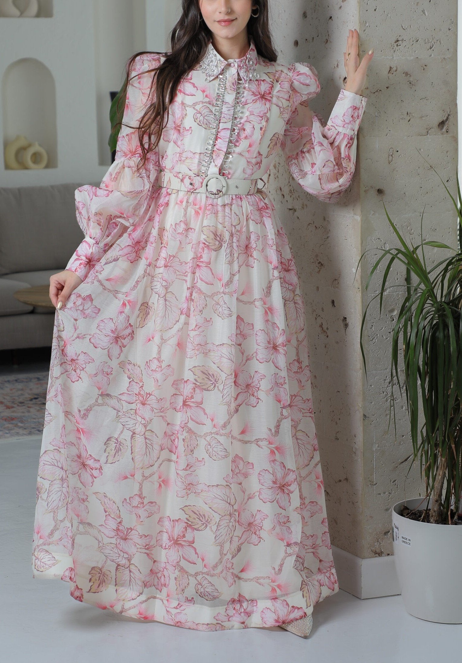 Pink Long Sleeves Soft Shirt Dress