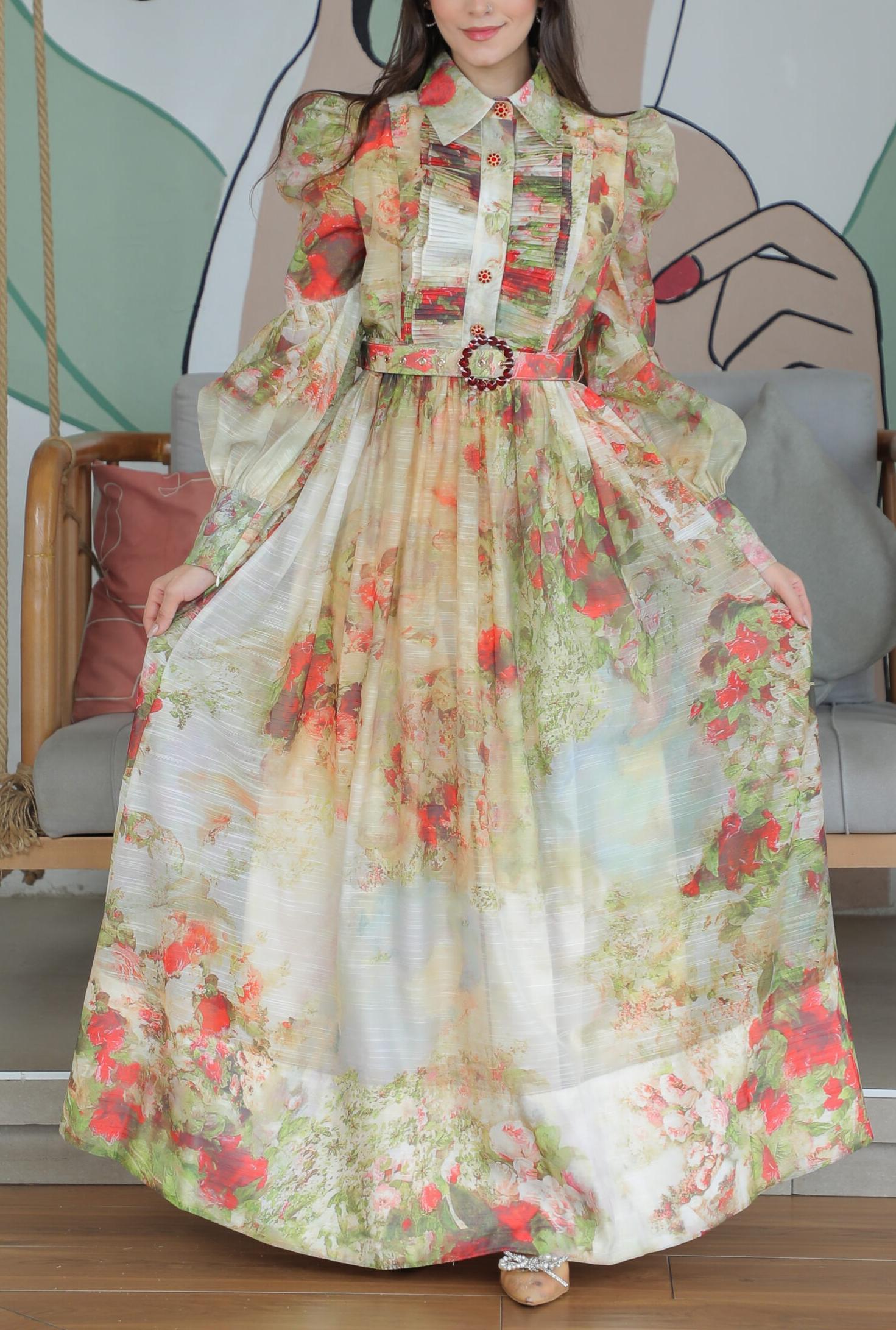 Floral Print Collar Elegant Dress