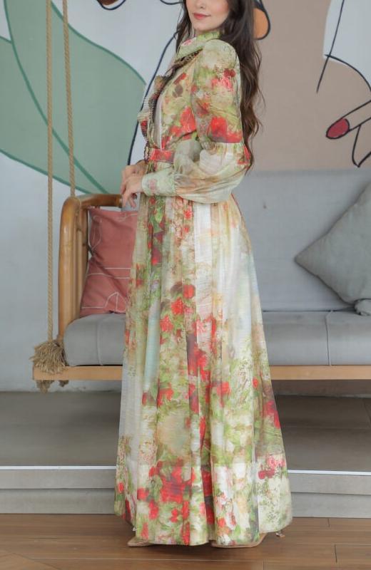 Floral Print Collar Elegant Dress