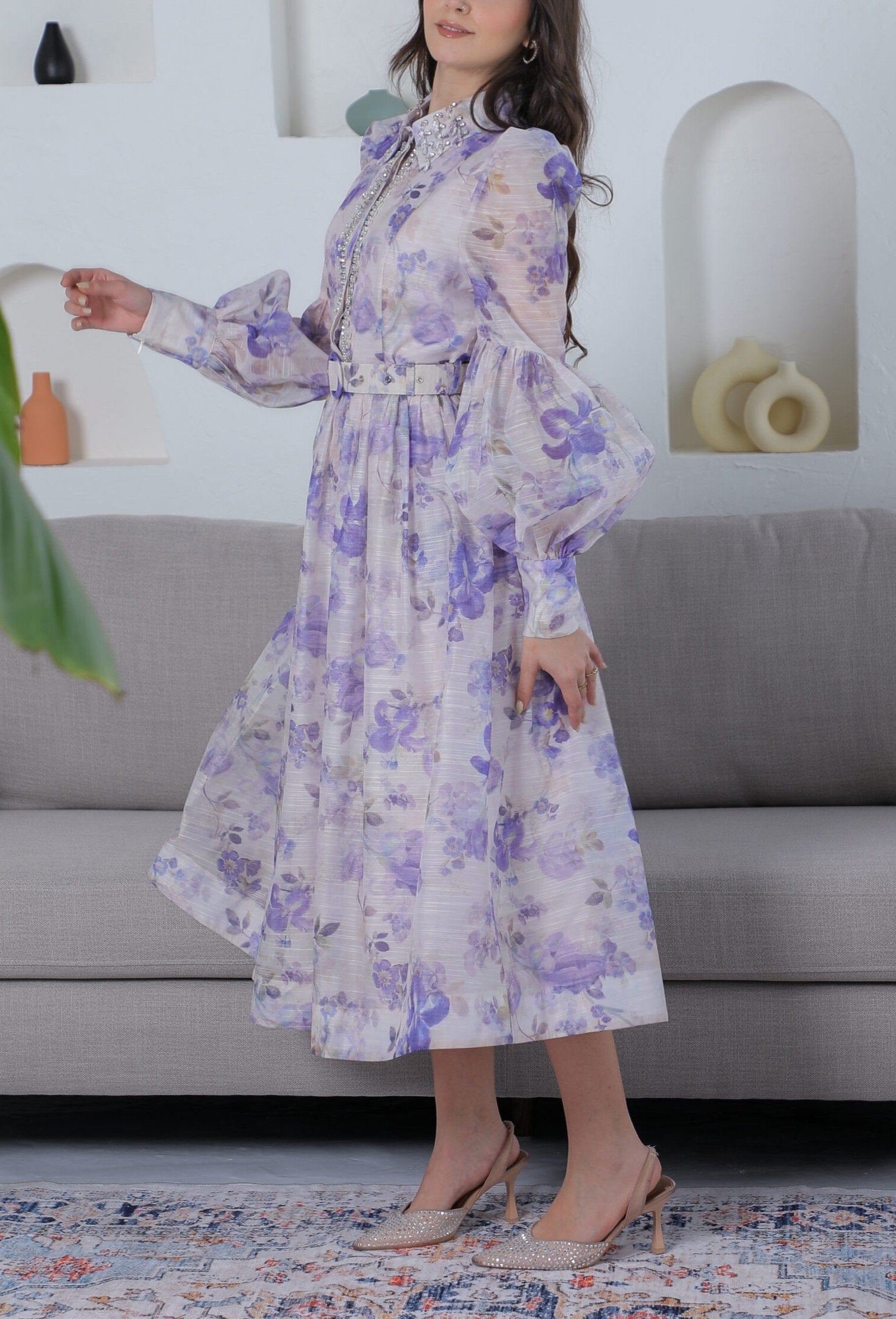 Puff Sleeves Floral Maxi Dress