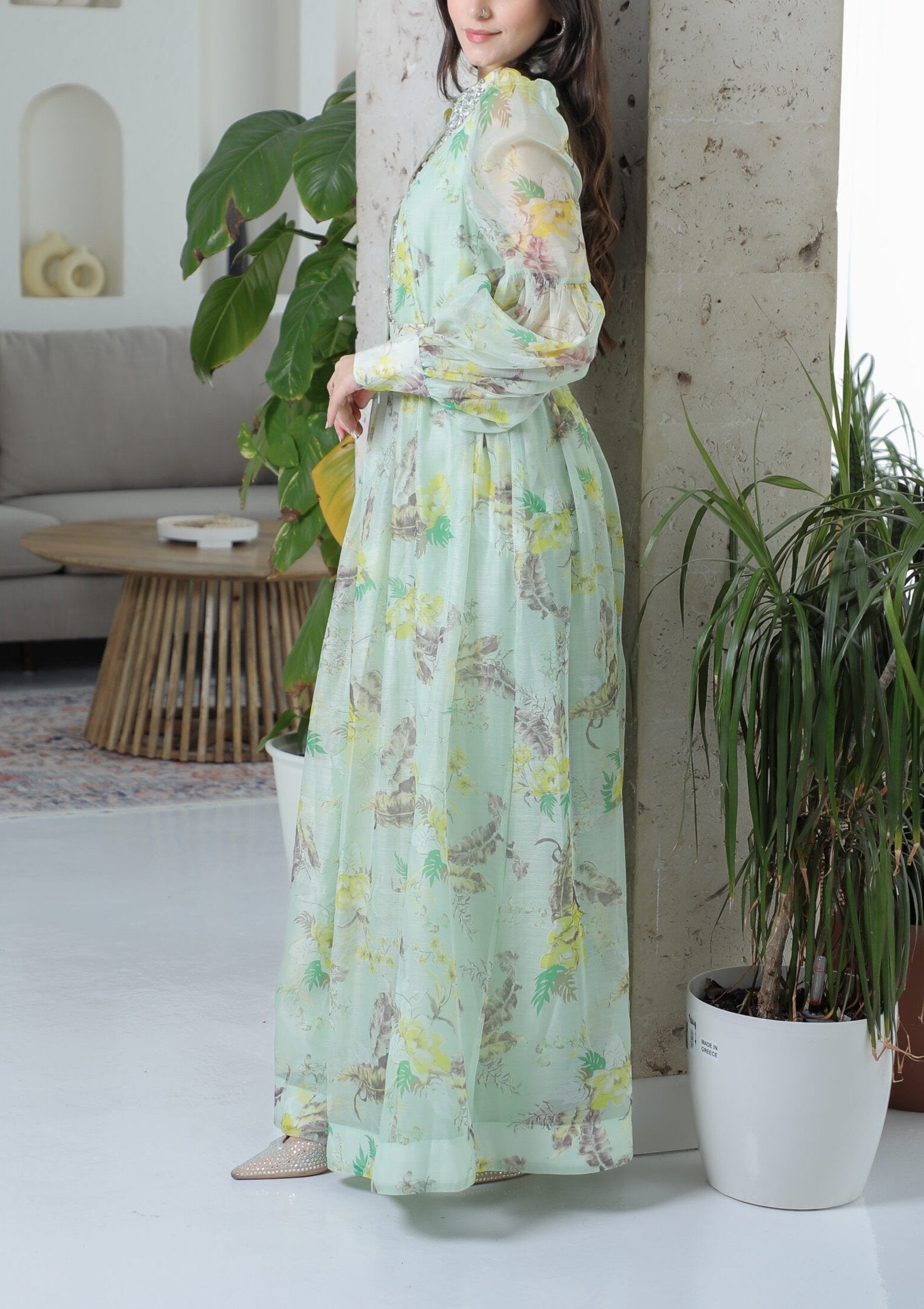 Green Long Sleeves Soft Shirt Dress