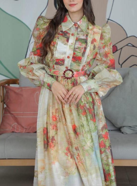 Floral Print Collar Elegant Dress