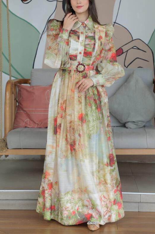 Floral Print Collar Elegant Dress