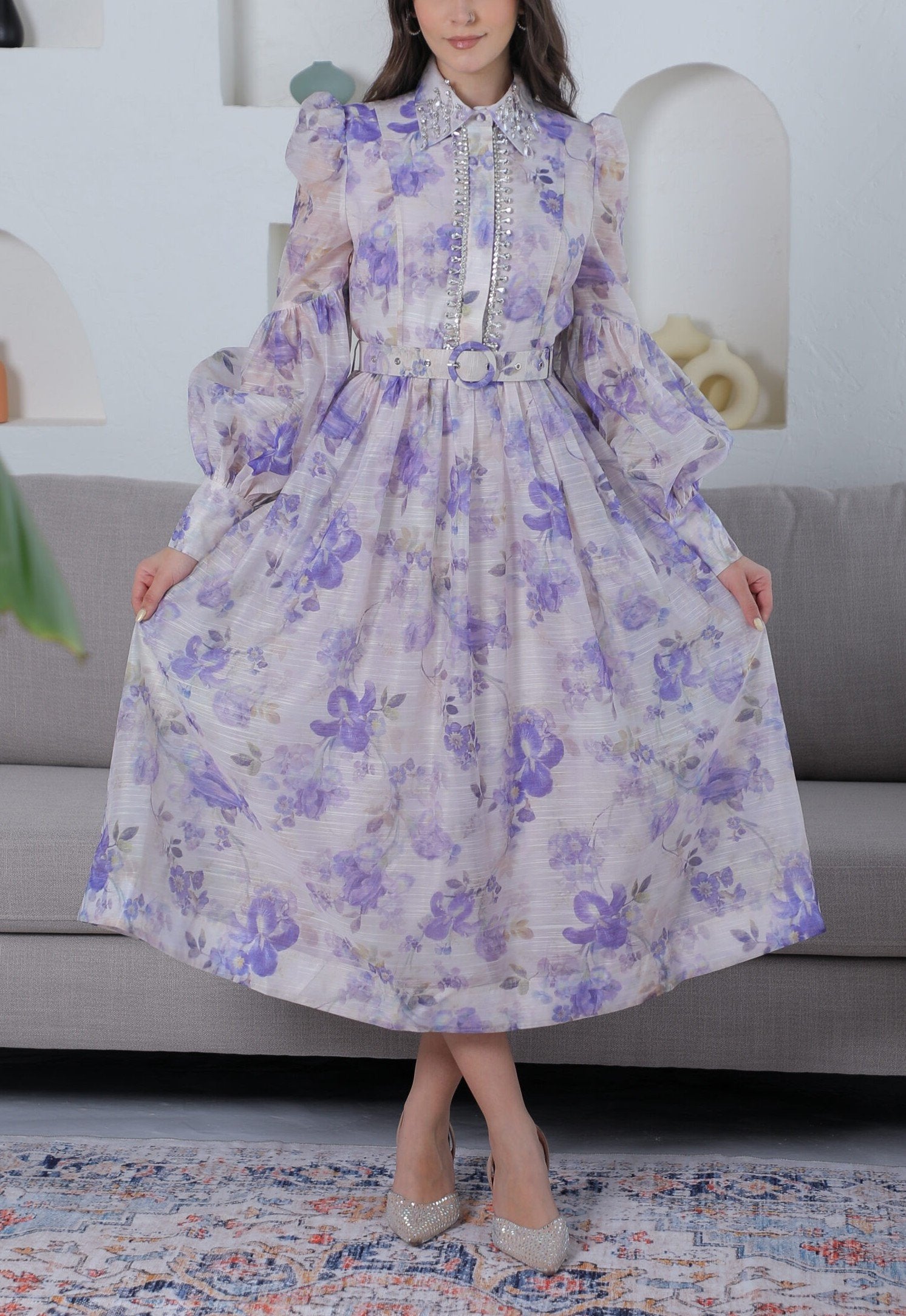 Puff Sleeves Floral Maxi Dress