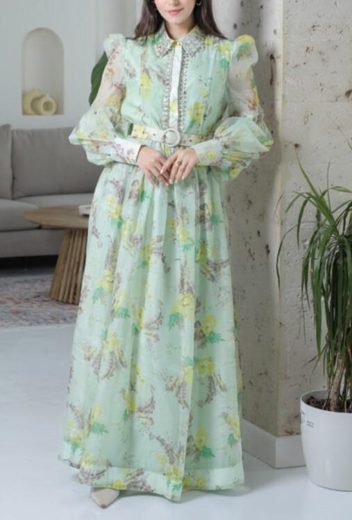 Green Long Sleeves Soft Shirt Dress