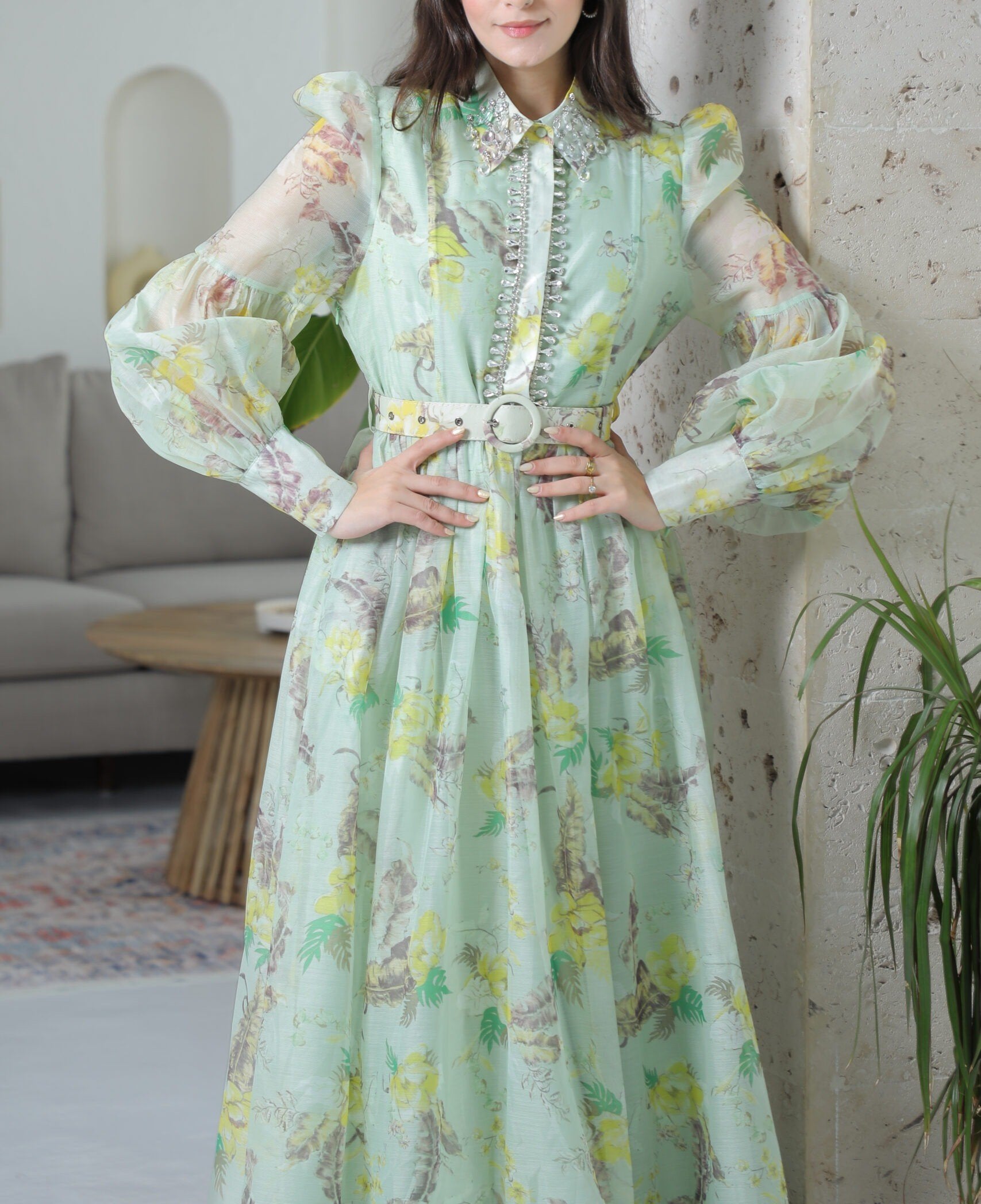 Green Long Sleeves Soft Shirt Dress