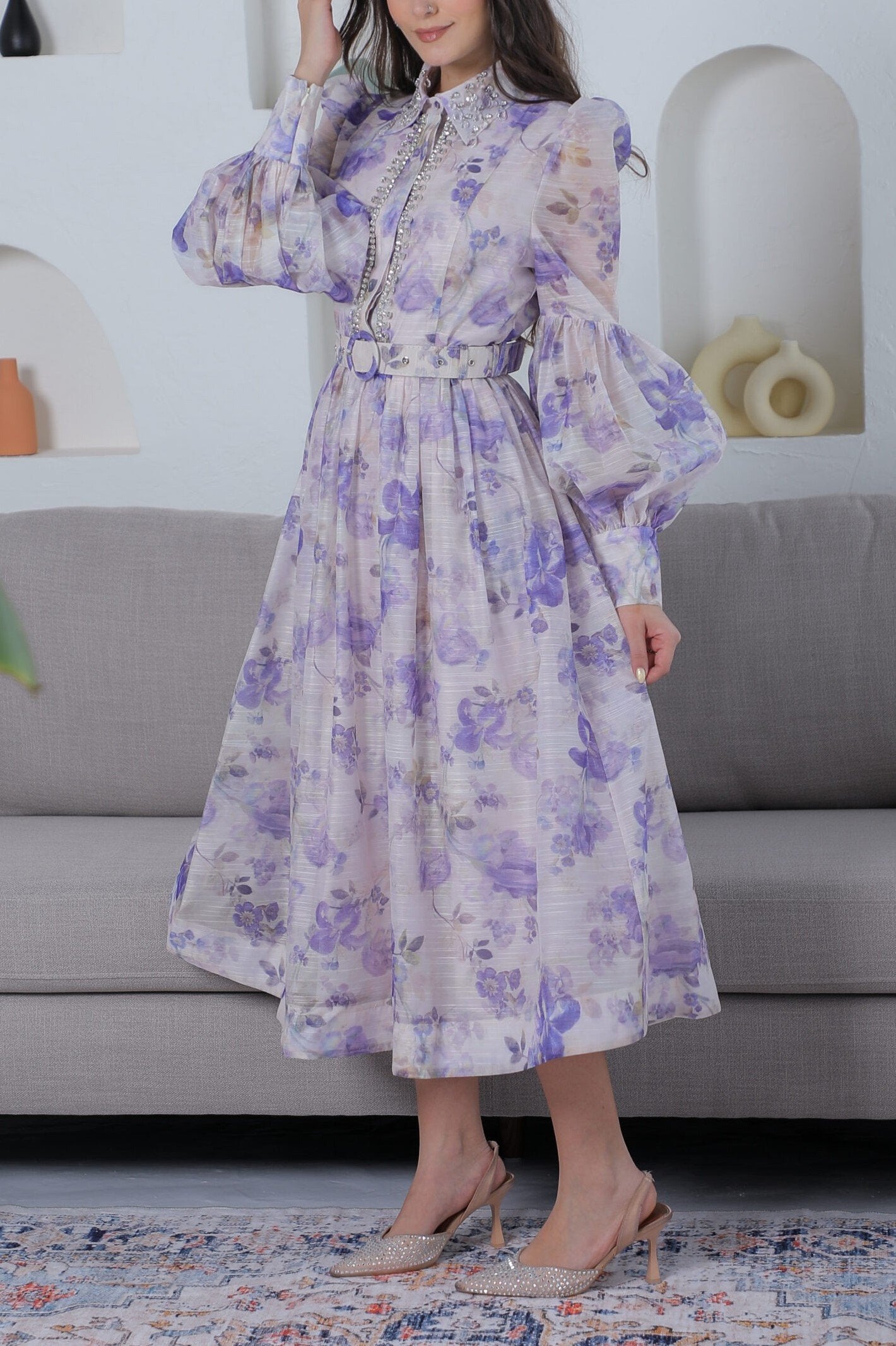 Puff Sleeves Floral Maxi Dress