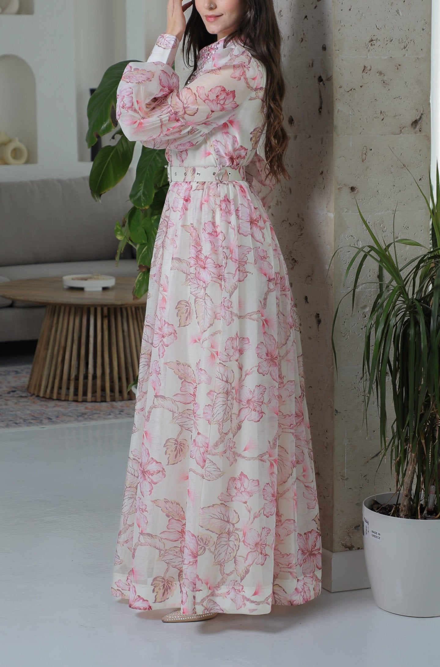 Pink Long Sleeves Soft Shirt Dress