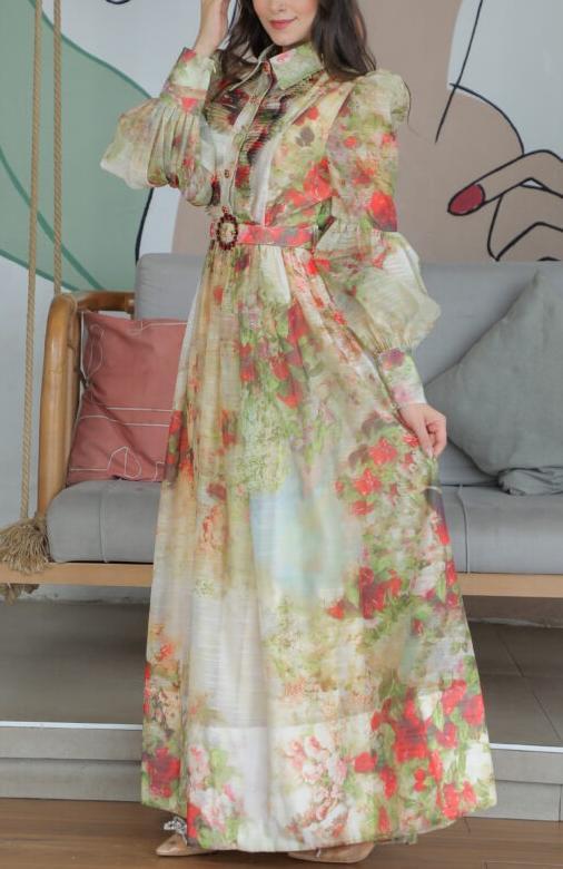 Floral Print Collar Elegant Dress