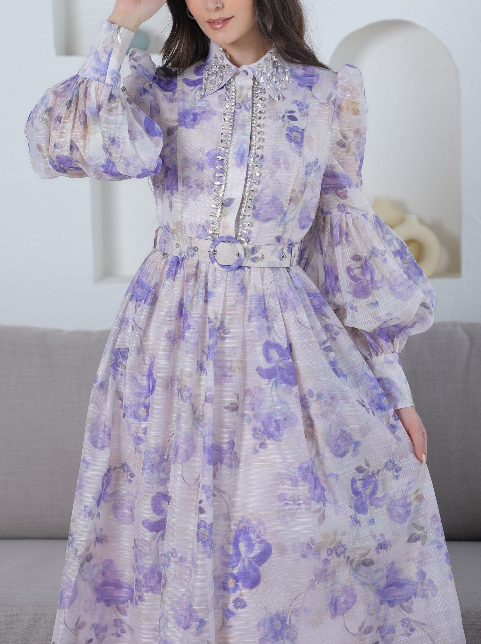Puff Sleeves Floral Maxi Dress