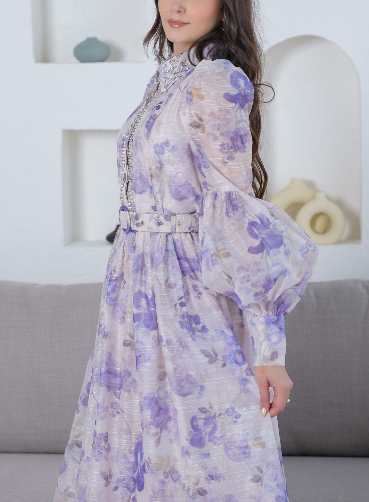Puff Sleeves Floral Maxi Dress