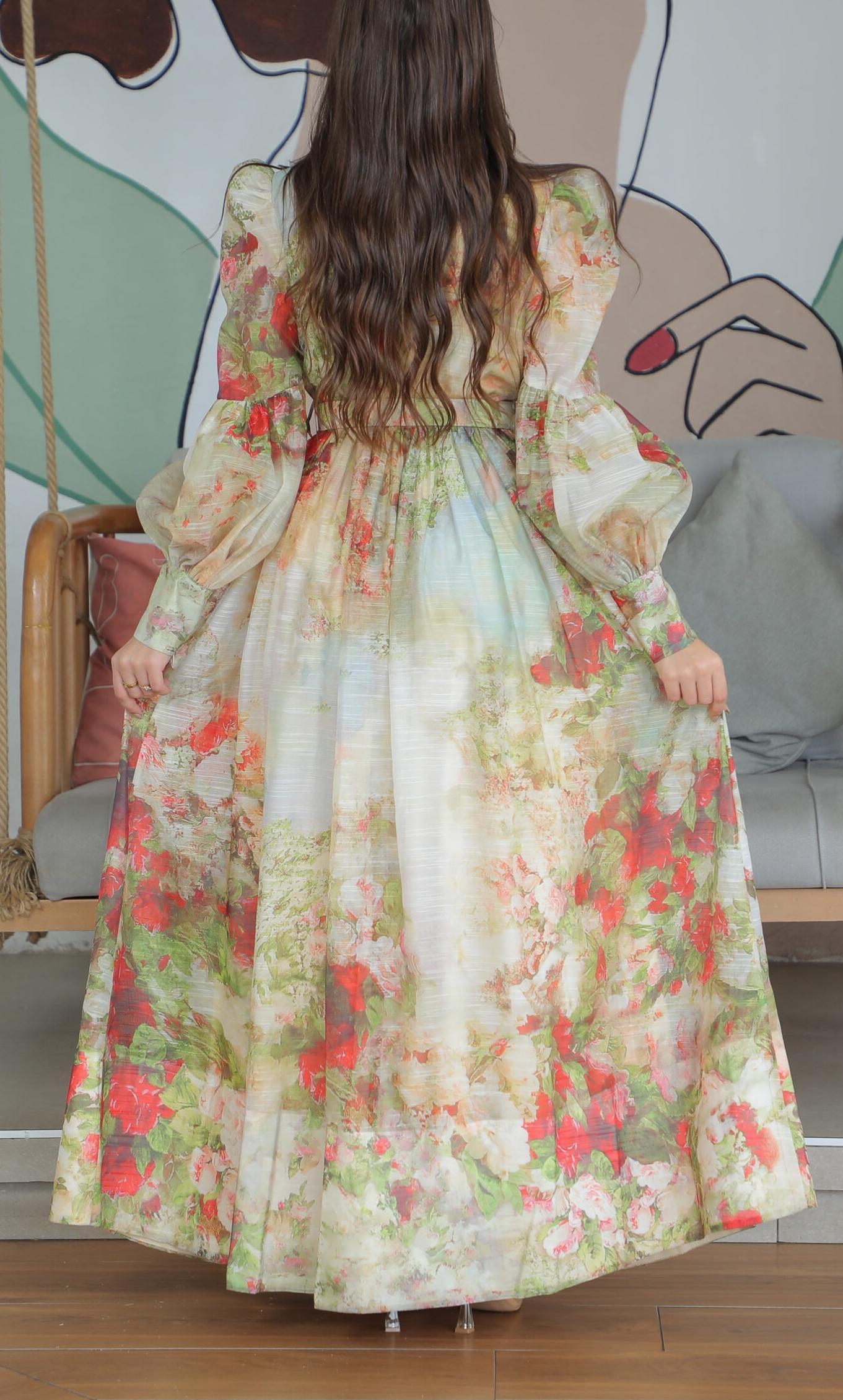 Floral Print Collar Elegant Dress