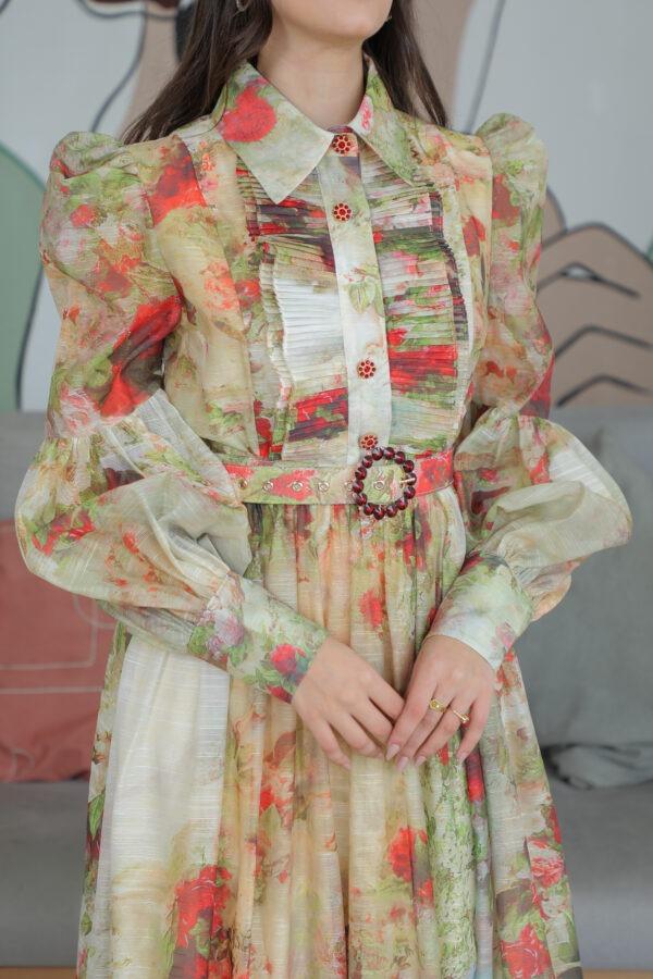 Floral Print Collar Elegant Dress