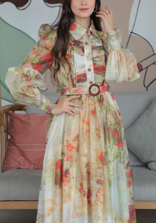 Floral Print Collar Elegant Dress