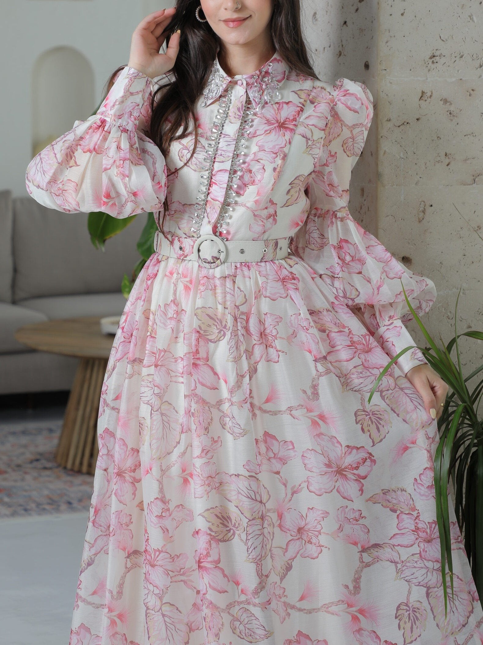 Pink Long Sleeves Soft Shirt Dress