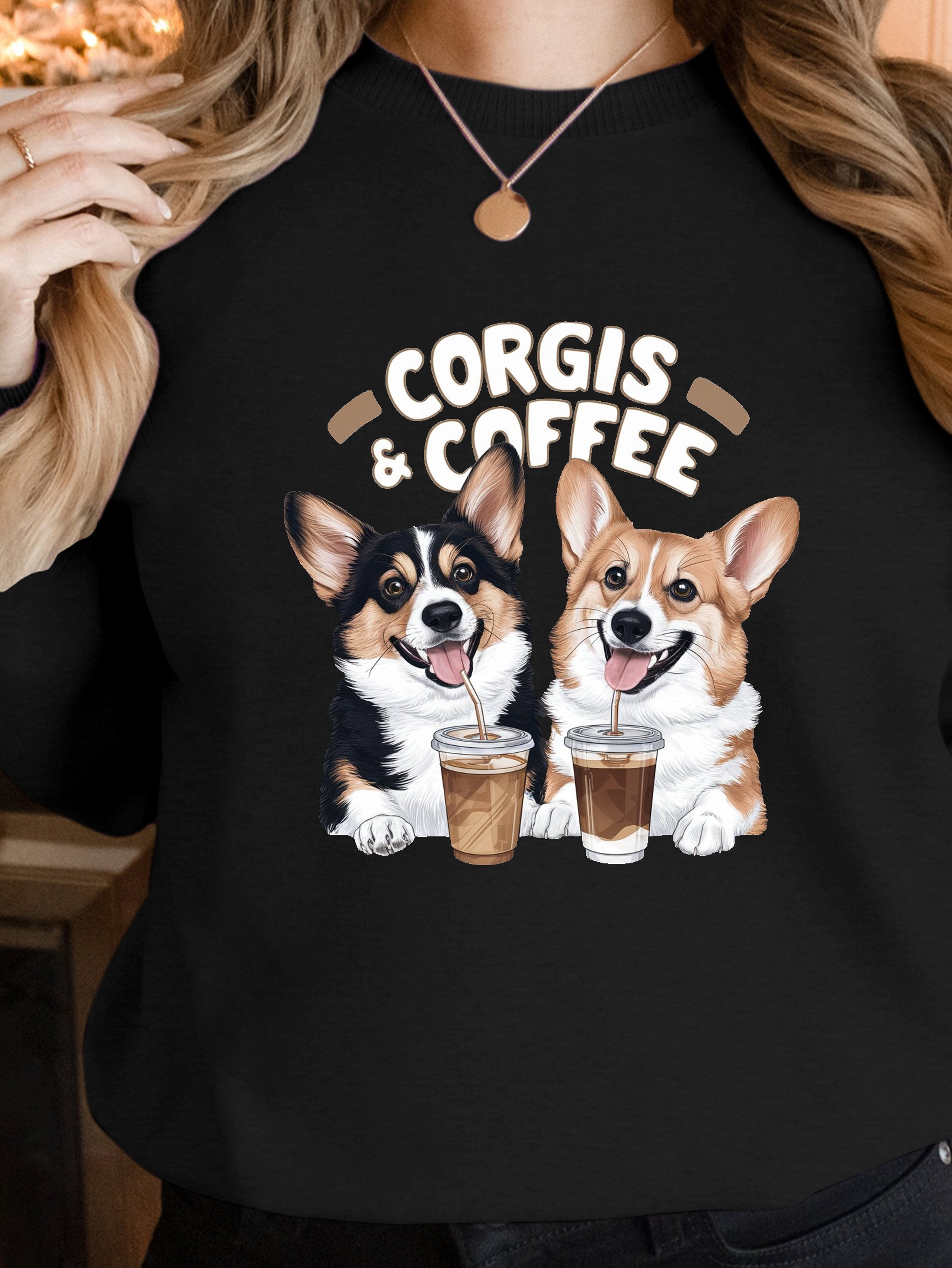 Corgis Coffee illustration women's sweatshirts
